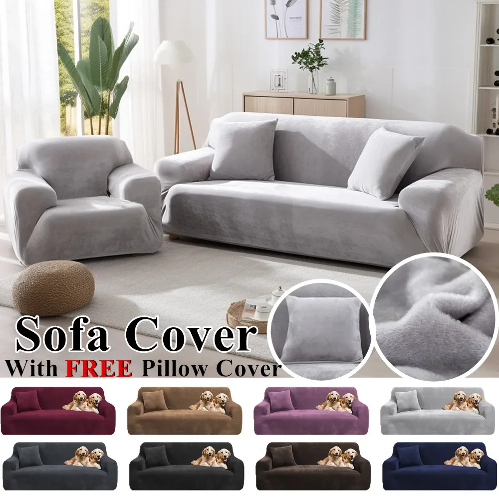 Velvet Sofa Cover Elastic Thick L Shaped Corner Sofa Cover for Living Room 1/2/3/4 Seater Stretch Cover for Sofa Couch Armchair