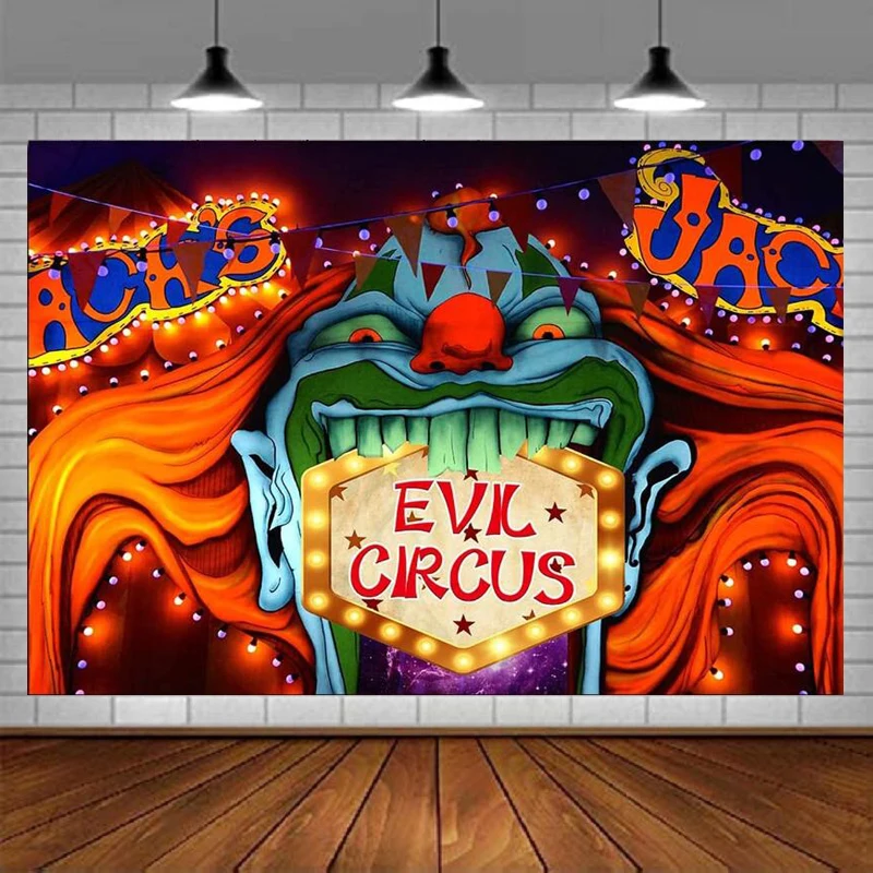 

Horror Circus Halloween Circus Photography Backdrop Giant Entrance Scary Giant Evil Clown Birthday Party Decor Photo Background