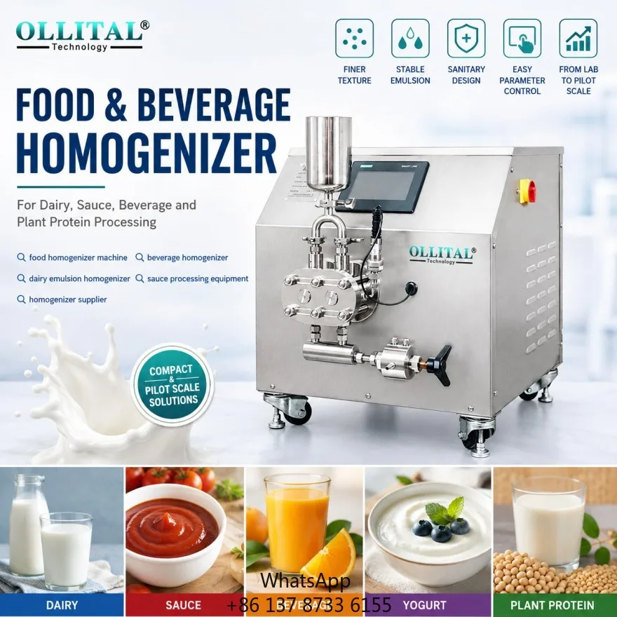 Ollital High Pressure Homogenizer For Dairy Sauce Juice Processing And Stable Liquid Food Emulsion Production