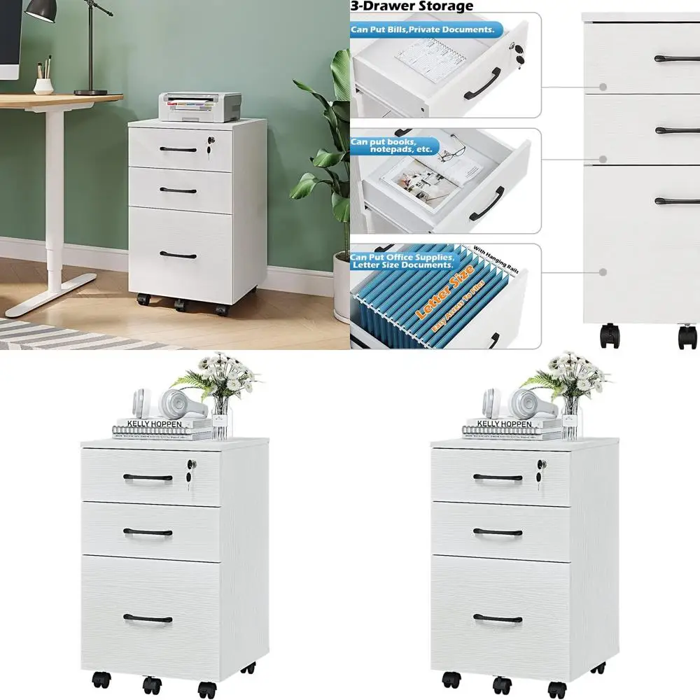 

Mobile Cabinet with Under Desk Storage for Small Home Office (White)