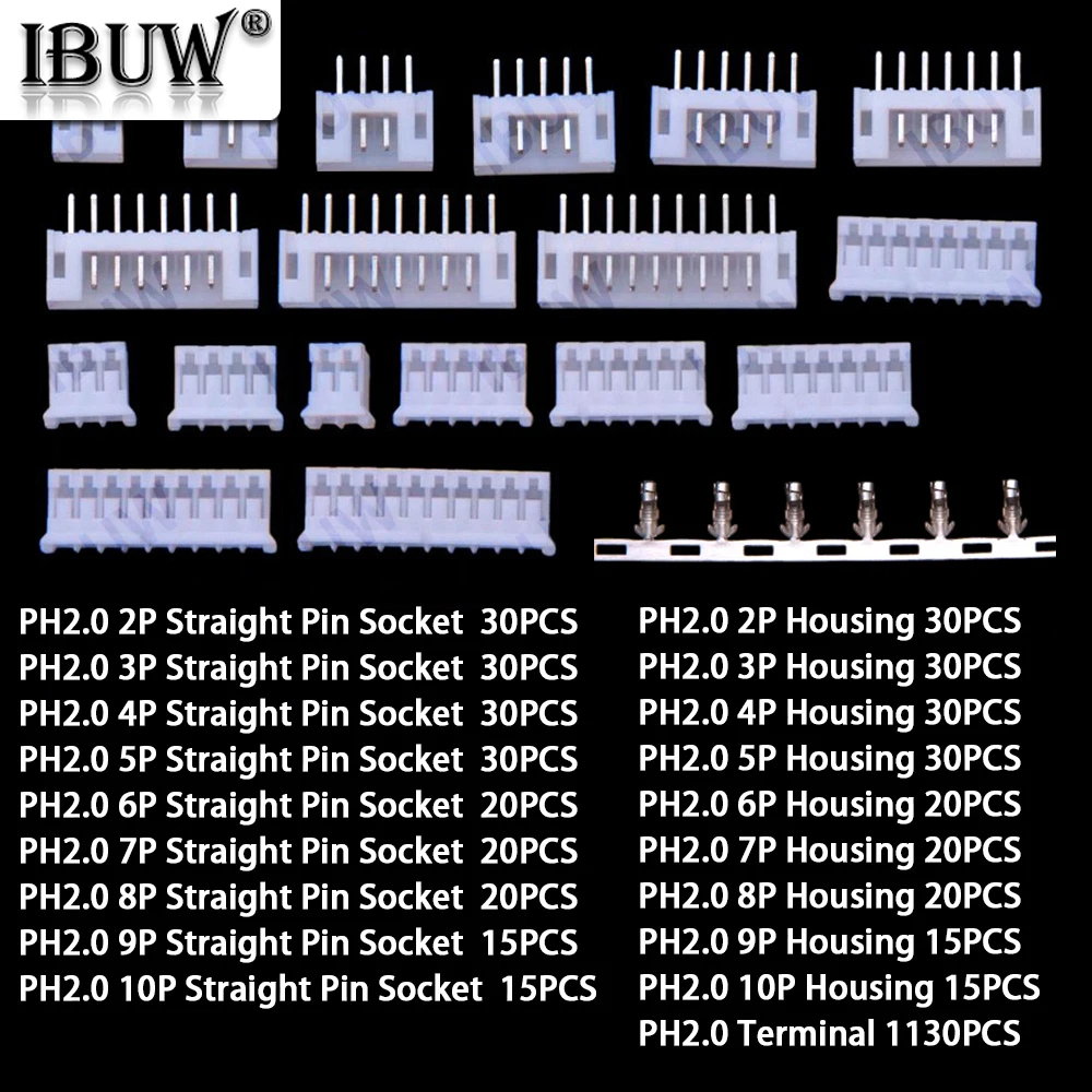1550PCS 2P-10P JST PH 2.0mm pitch 2P 3P 4P 5P 6P 7P 8P 9P 10P housing straight pin base connector terminal block kit box 7P 8P view 6