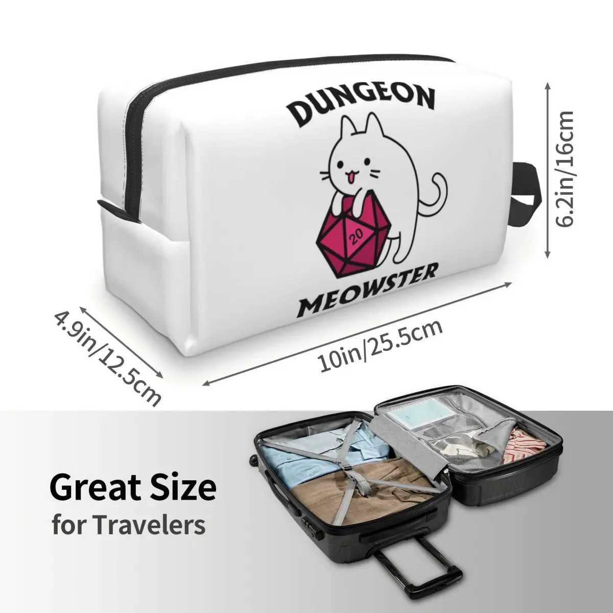 Dungeon Meowster DnD Dungeon Master Cat With D20 Makeup Bag Cosmetic Storage Dopp Kit Toiletry Cosmetic Bag for Women Beauty