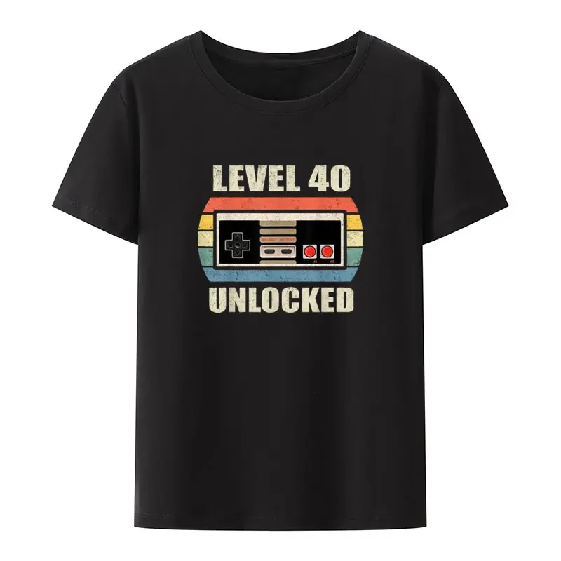 

Level 40 Unlocked Funny Video Gamer 40th Birthday Gaming Print T-Shirt Men Women Comfortable Breathable Hipster Streetwear