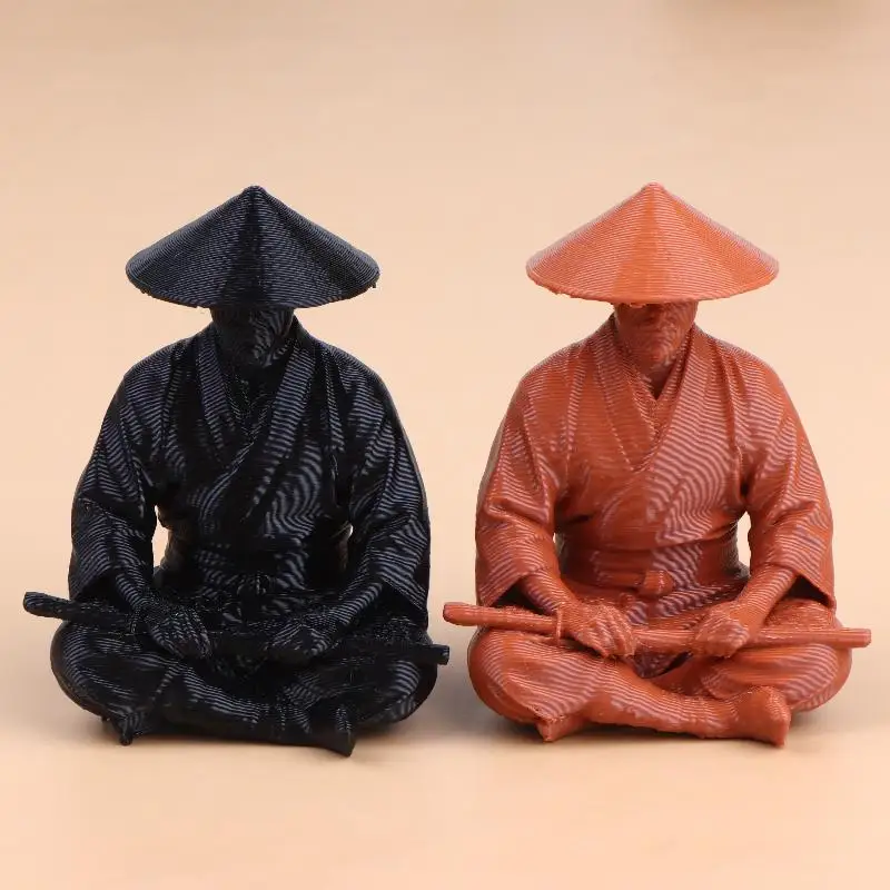 3D Printed Meditating Sword-Wielding Samurai Statue Fine Textured Desktop Ornament for Home Office Shelf Decor