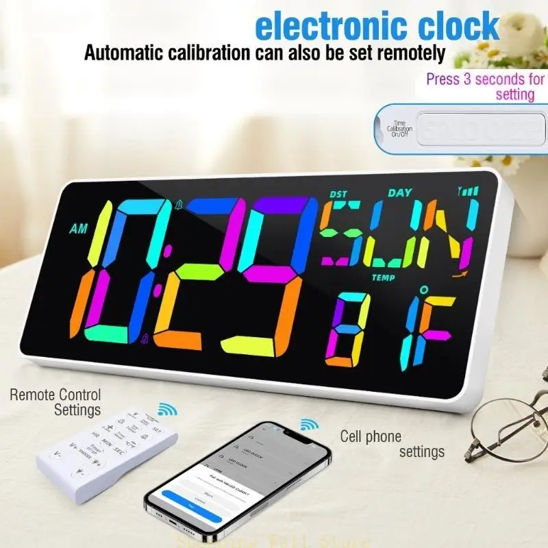 

KX4B 13'' LED Digital Wall Clock with Clear Display, Remote, Alarm Function for Any Room