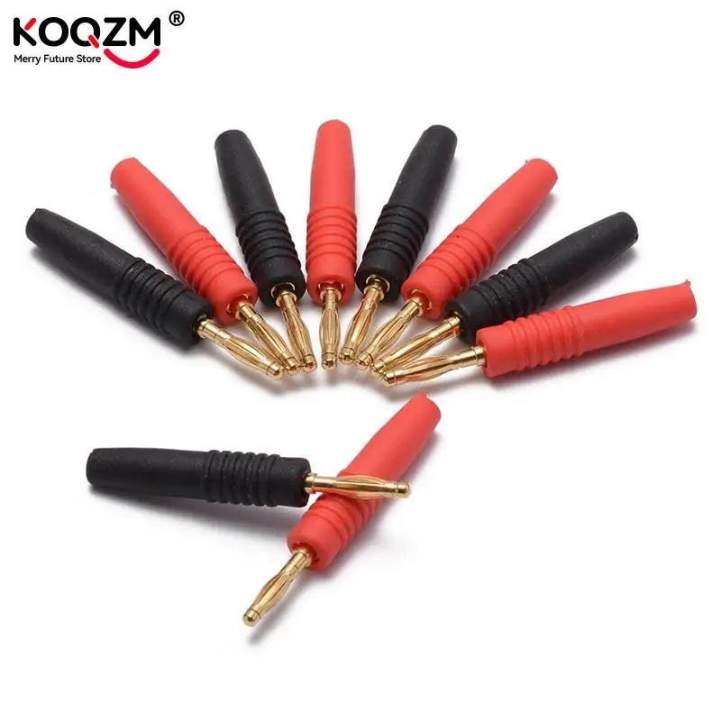 2pcs 4mm Plugs Gold Plated Musical Speaker Cable Wire Pin Banana Plug Connectors Red+Black