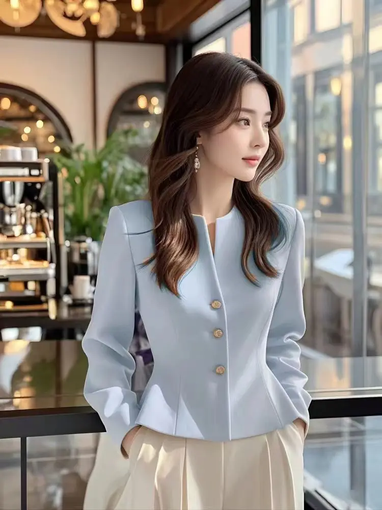 Temperament Small Fragrance Blue Jacket High-end Feeling Age Reducing Beautiful Western-style Short Top Women's Early Autumn