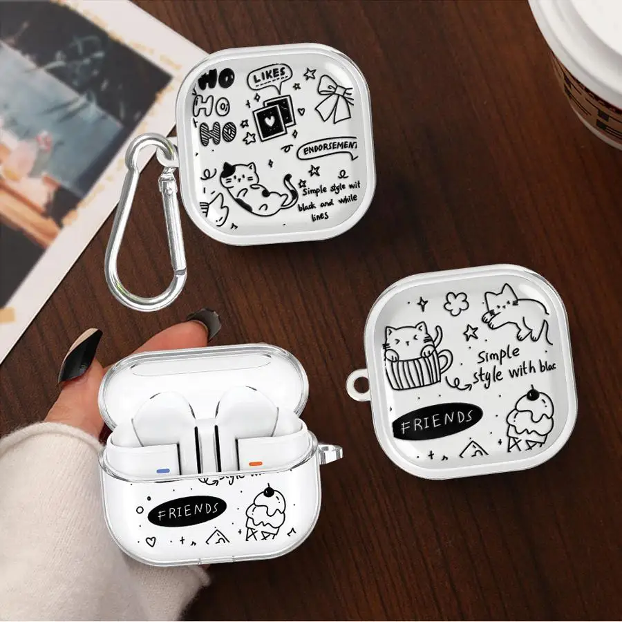 Cartoon Dessert Clear Earphone Cases Cover With Hook Case For Samsung Galaxy Buds 2Pro 2 4Pro 3Pro 4 Pro 3 FE Live