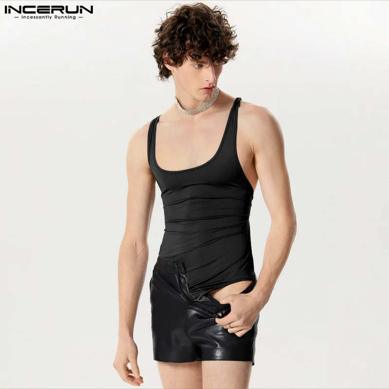 INCERUN 2024 Sexy Fashion Style Mens Loungewear Side Hollow Design Jumpsuits Casual Solid Comfortable Sleeveless Bodysuits S-5XL