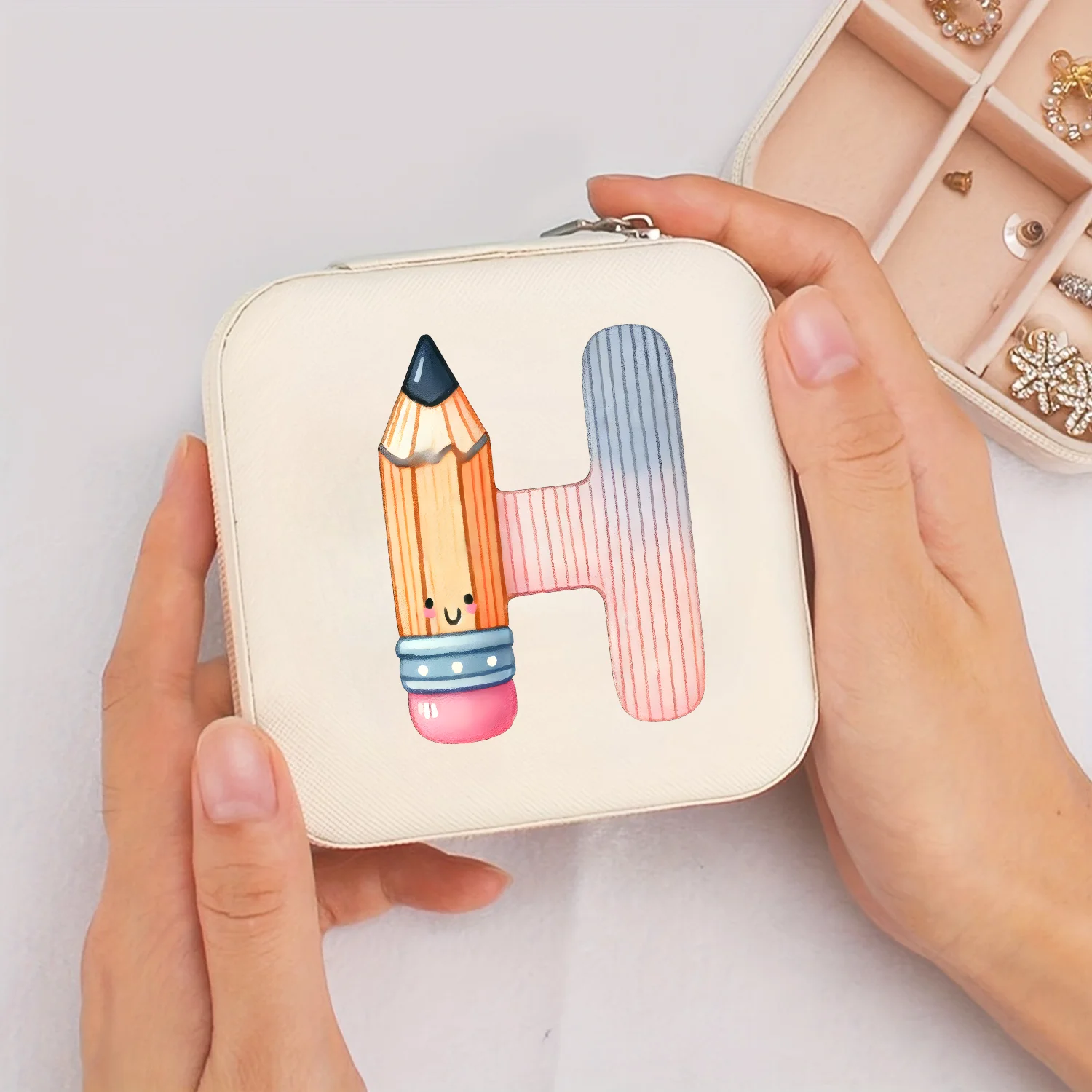 Stylish PU Initial Floral Print Travel Jewelry Box, Storage Box, Holiday and Back-to-School Gift, Christmas Gift