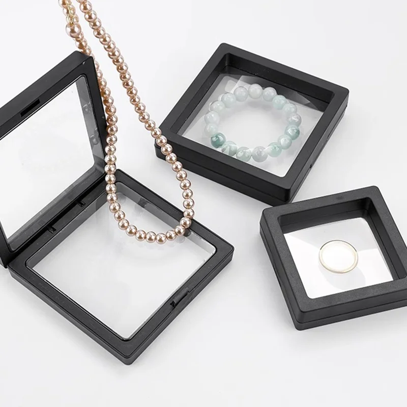 صندوق تخزين المجوهرات أداة عرض عائمة شفافة التعبئة والتغليف حلقة قلادة عملة صندوق تخزين قابل للجمع مجوهرات اكسسوارات #3