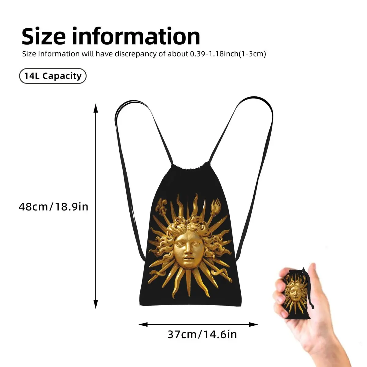 Symbol Of Louis XIV The Sun King Drawstring Backpack Sports Gym Bag Portable Travel Drawstring Bag for Men Women