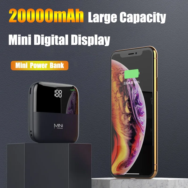 

Portable Mini Phone Power Bank 20000mAh Large Capacity Fast Charging PowerBank Slim Digital Display Phone External Battery