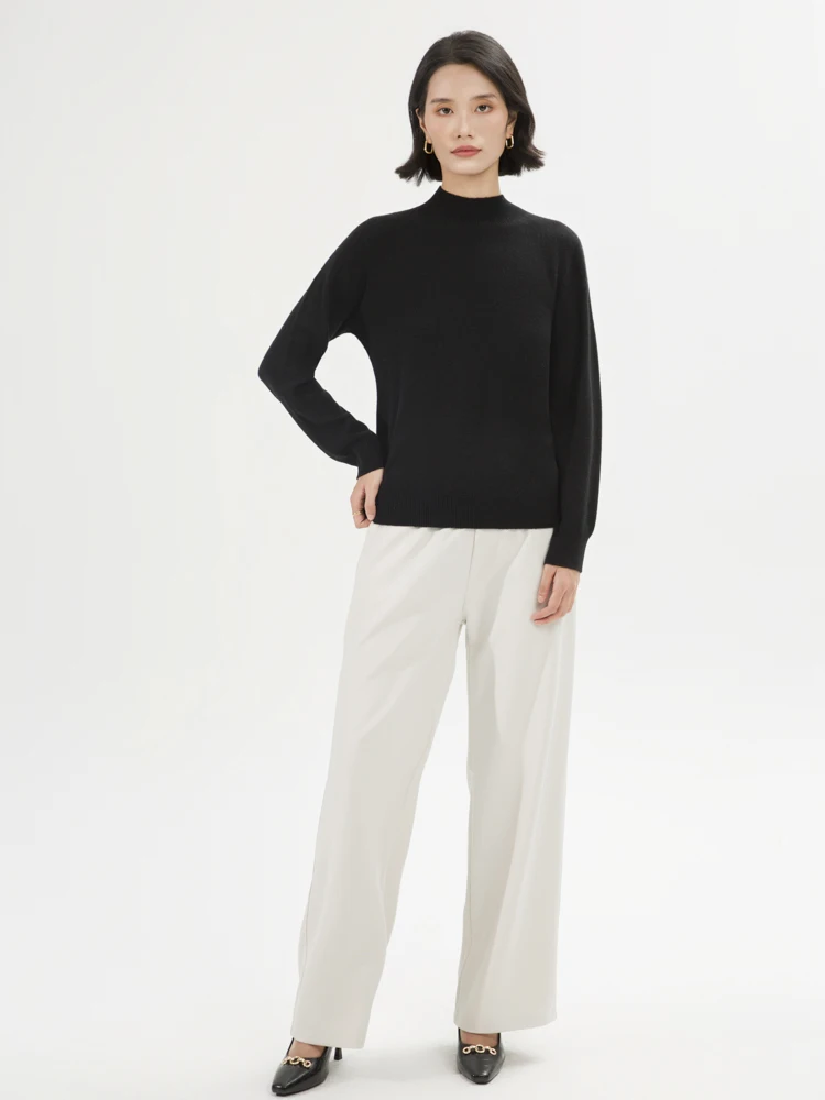 

2025 Women Wool Sweater Slim Mock-neck Pullover Autumn Winter 100% Merino Wool Knitwear Korean Popular Basic Bottom Sweater