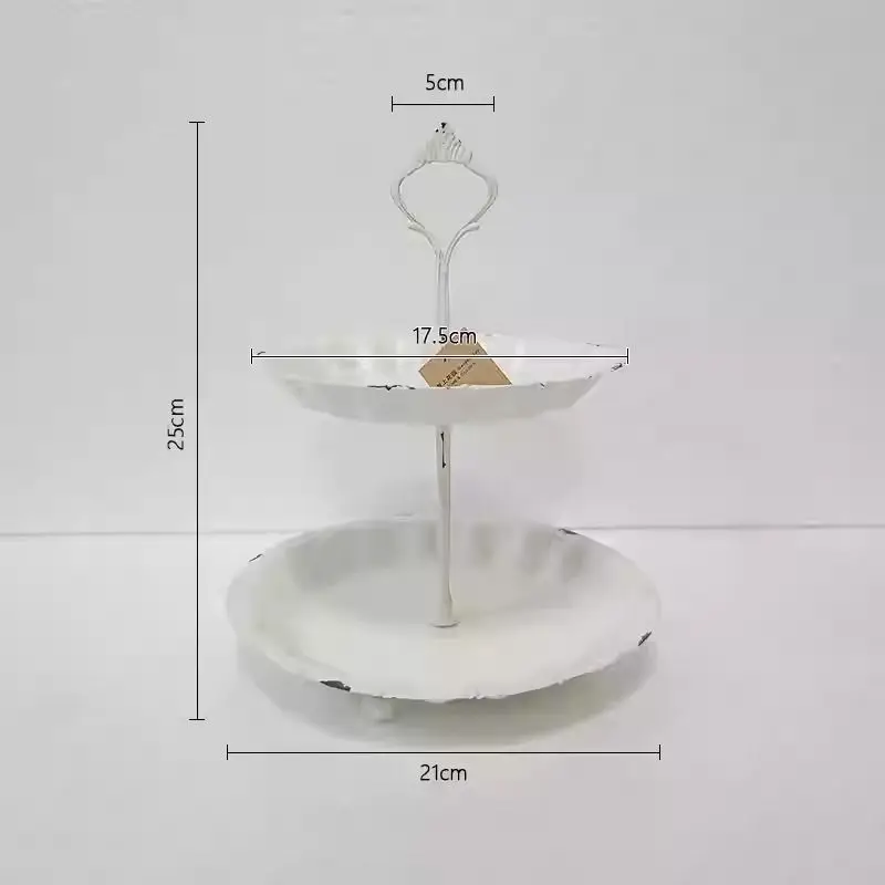 Vintage Shabby Chic White Metal 2 Tier Cake Stand, Distressed Scalloped Tray Dessert Display, Tea Party Home Decor