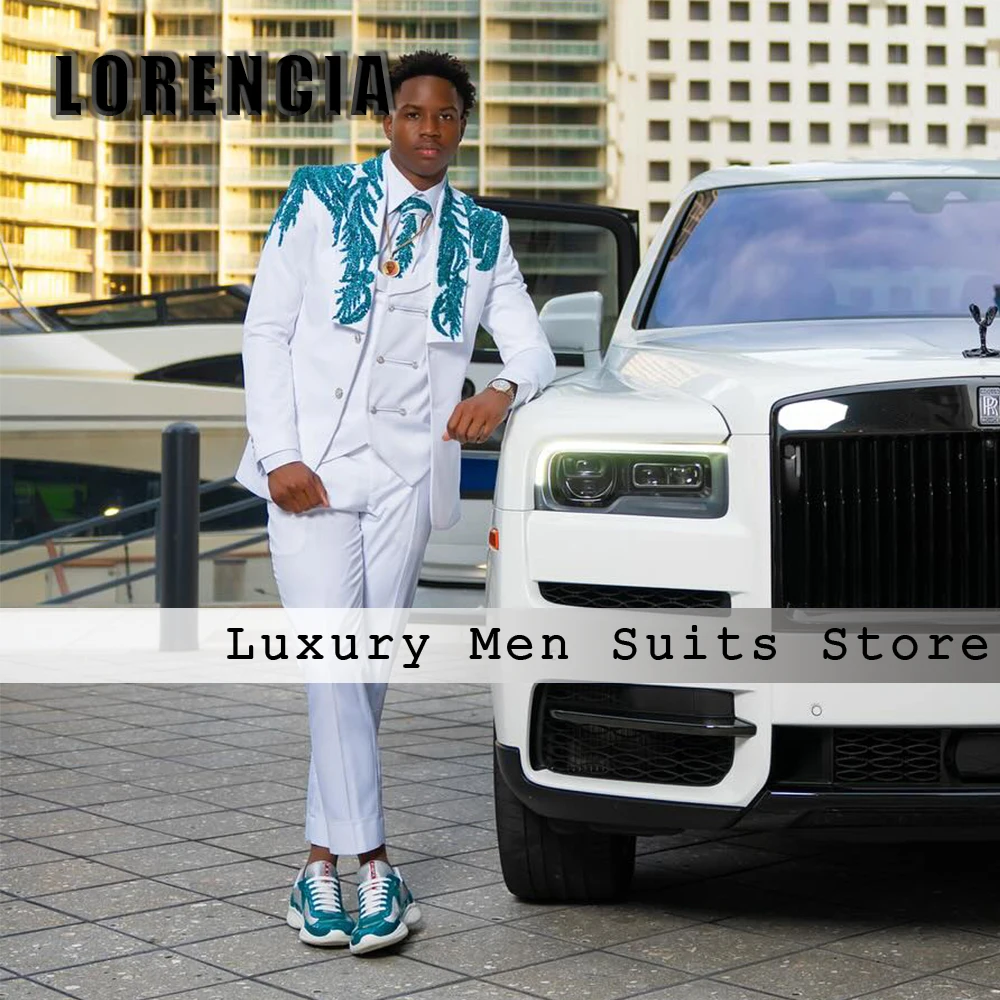 

Luxury Sparkly Applique Suits for Male 3 Pieces Single Breasted Tuxedos Wedding Groom Customized abiti uomo estivi eleganti