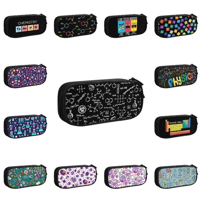 Science Chemistry Pattern Pencil Case for Girl Boy Large Capacity Chemical Lab Tech Pen Box Bag Stationery