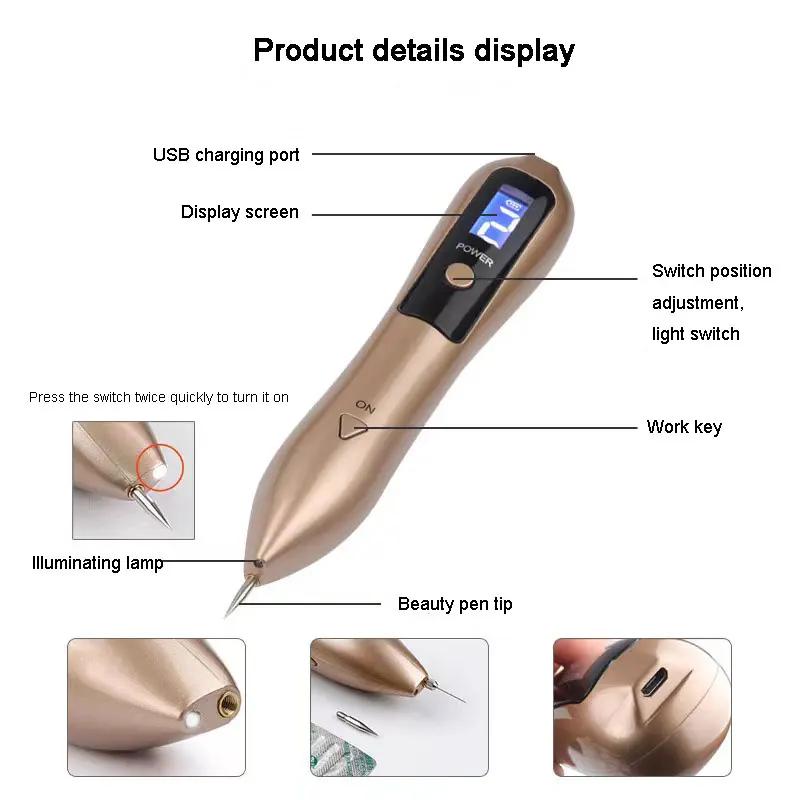 Stylo Plasma Électrique Professionnel pour Enlever les Grains de miles, Machine pour Tâches de Rousseur, Étiquettes de Verrues, Tatouages, Points Noirs, Outil de Soins