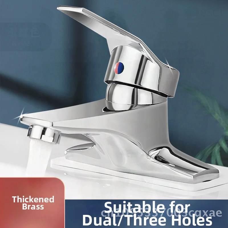 

Modern Minimalist All Copper Triple Hole Bathroom Faucet Double Basin Hot And Cold Water Mixer for Home Countertop with Ceramic