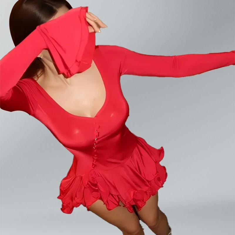 Sexy rosa nero volant mini abito estivo donna bianco club festa di compleanno abito donna manica lunga abiti da sera da ballo abiti