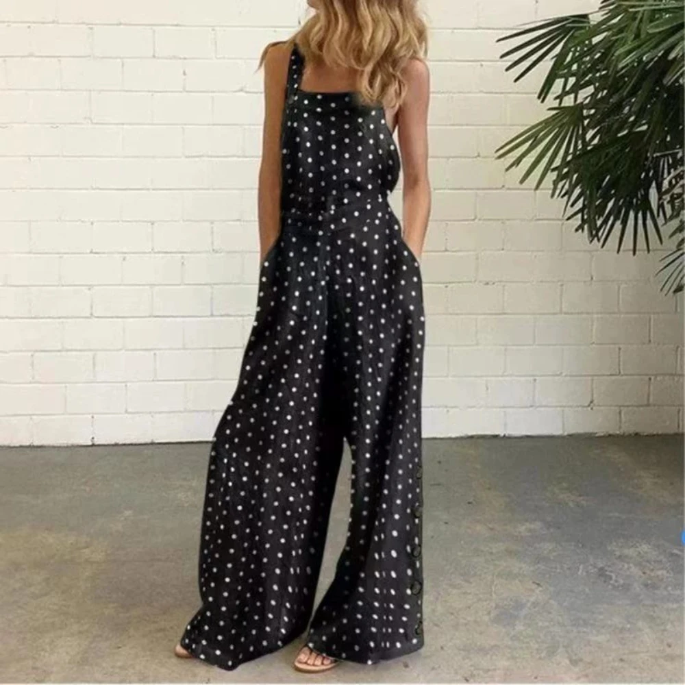 

Women's Casual Loose V-neck Tie Dye Printed Spaghetti Maxi Dress Summer Beach Vacation Long DressPolka dot wide leg pants backle