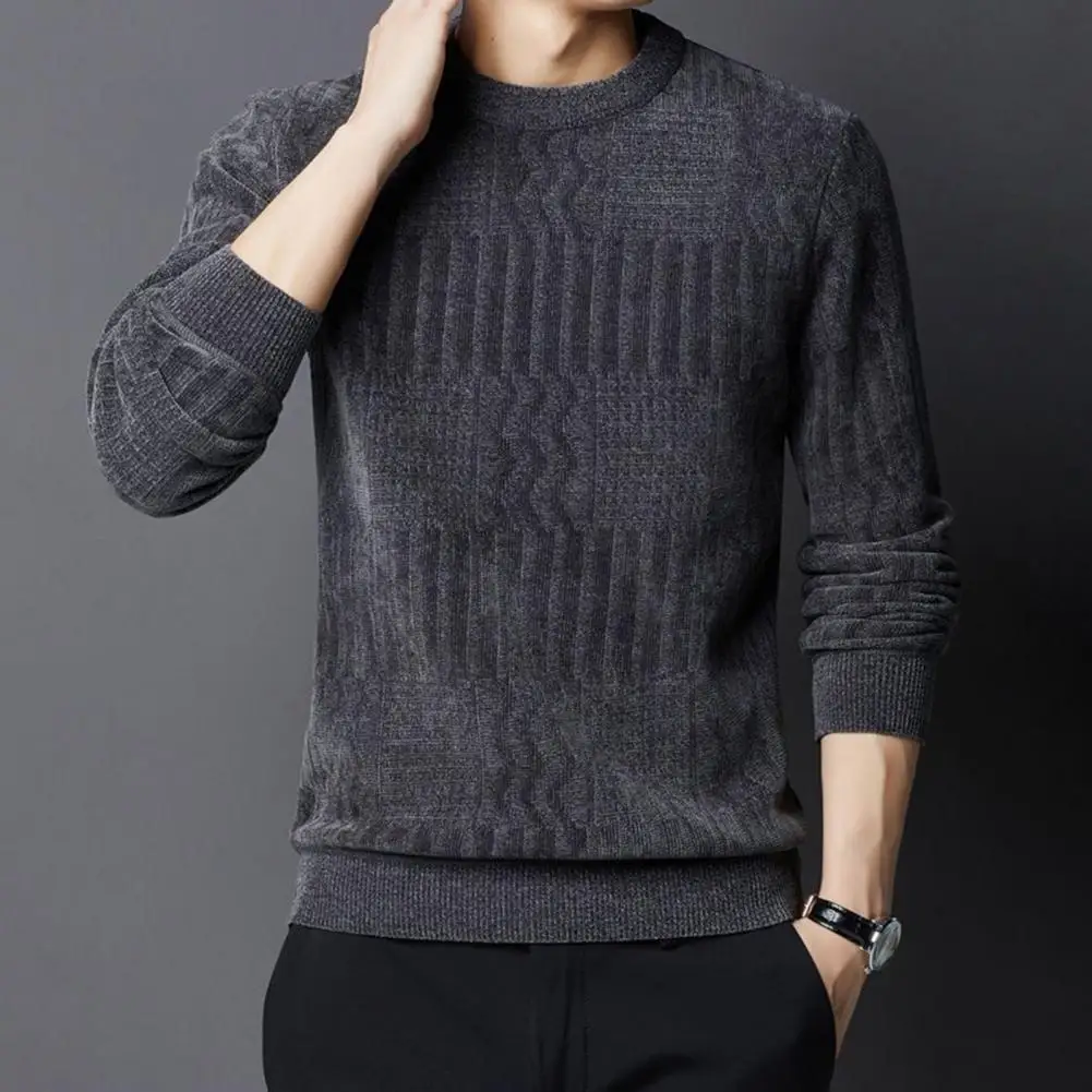 Polyester-Pullover, verdickter Herrenpullover, Kollektion, lässige Rundhals-Strickwaren für Herbst und Winter, vielseitig einsetzbar für die Arbeit