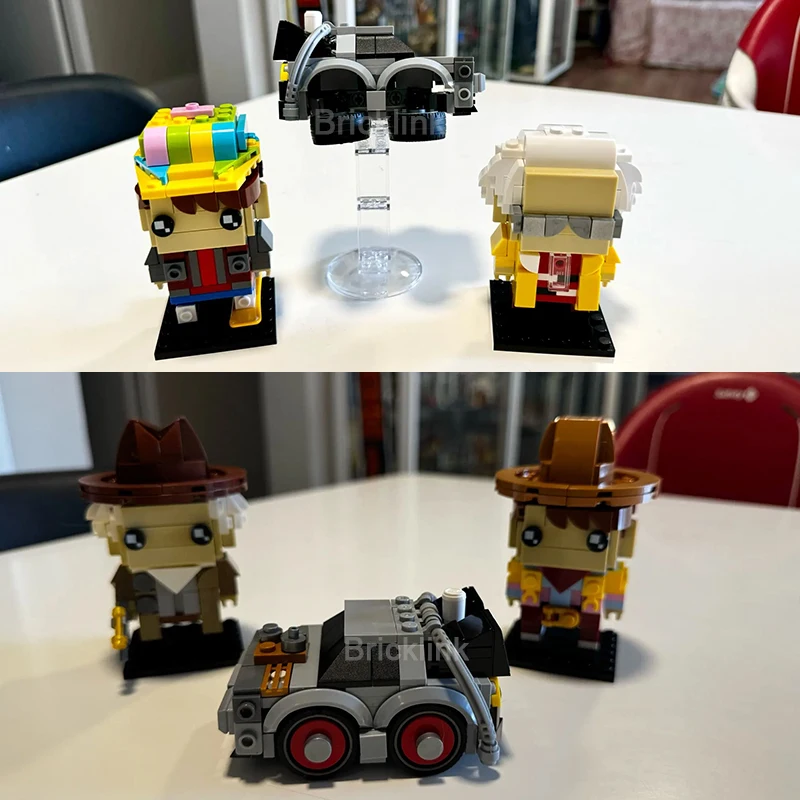Bricklink-figuras de acción de la película MOC de Regreso al futuro, Marty Doctor, juegos de ladrillos marrones, máquina del tiempo Deloreans, Juguetes de bloques de construcción