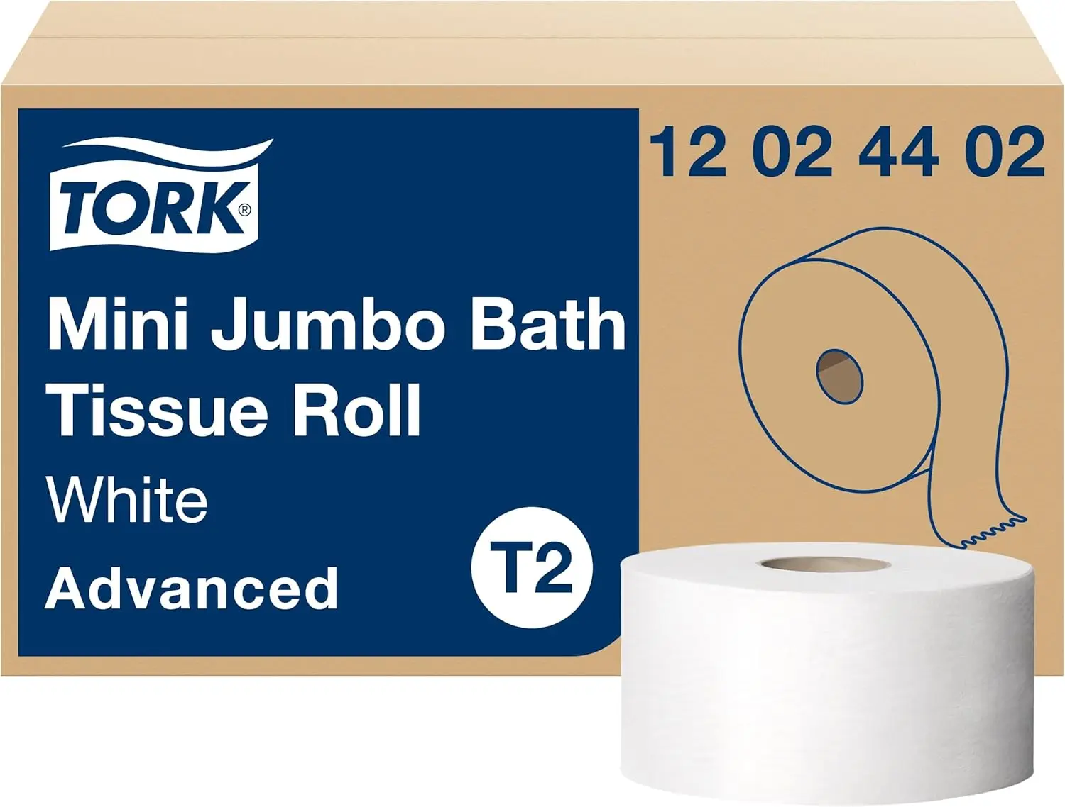

Advanced 2-Ply Mini Jumbo Toilet Paper Roll, White T2, 12 Rolls x 751', Soft and Strong