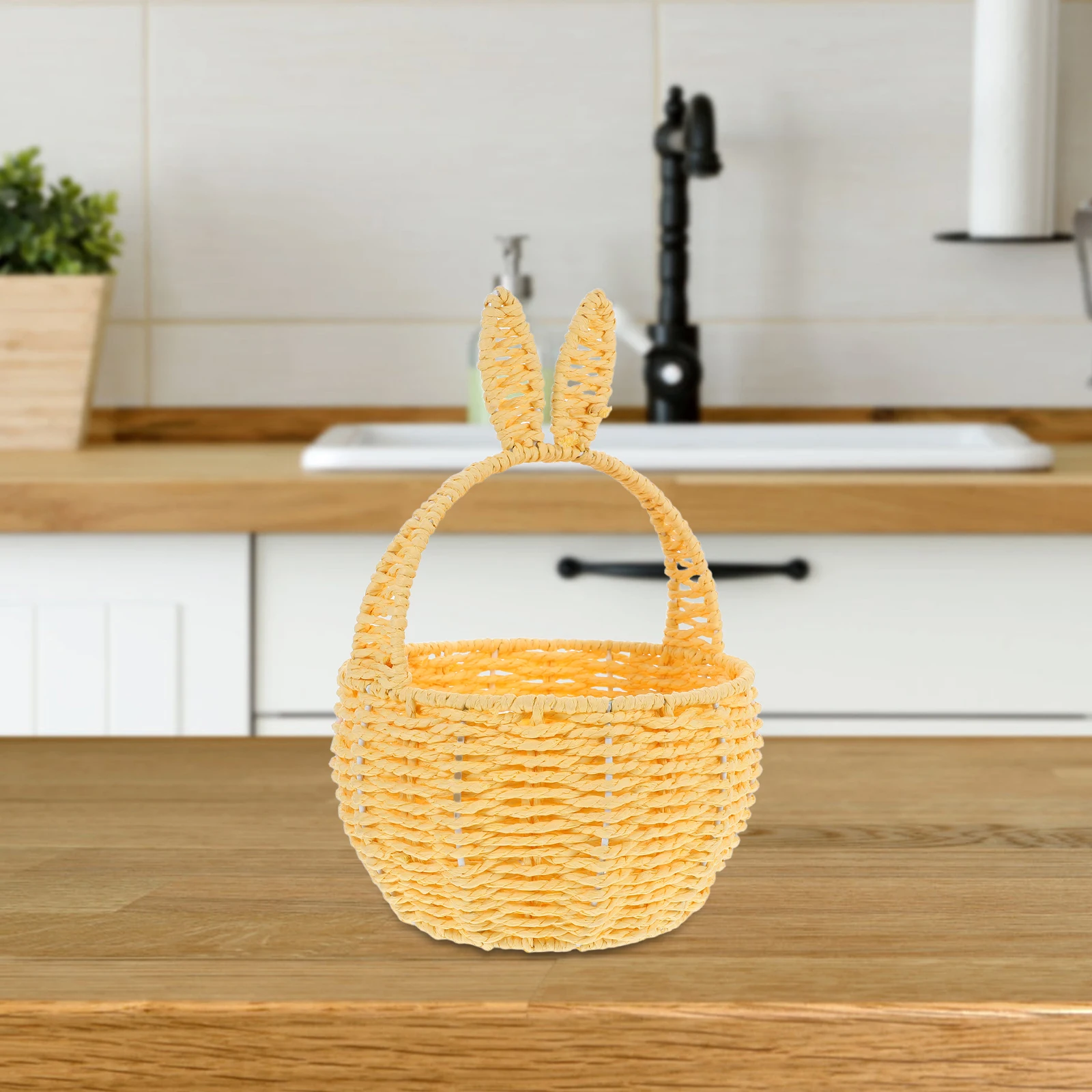 

Flower Basket Bunny Ears Storage Bag Woven Rabbit H Held Bird Pearl H Picnic Camping Elegant Wedding Rural Small