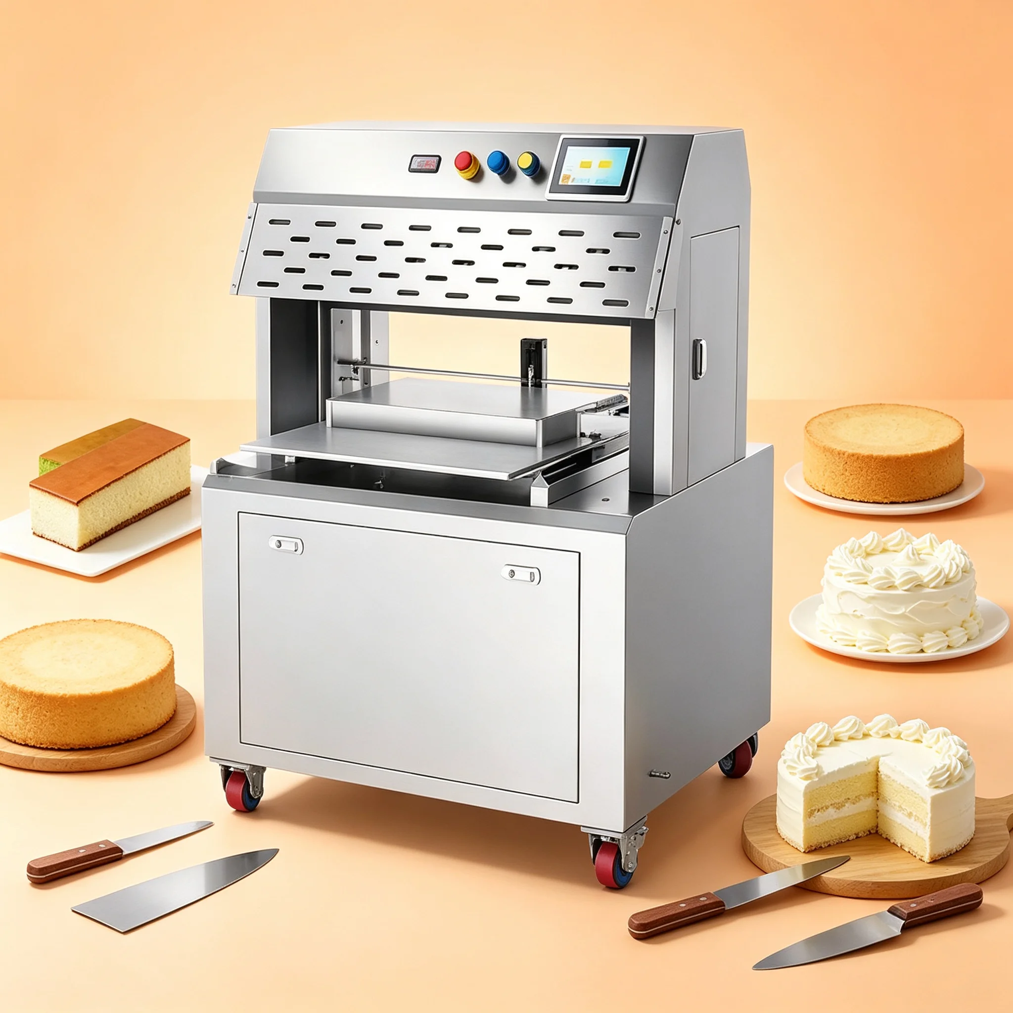 Multi‑Shape Cake Cutting Machine Adjustable Tray Slicing Device For Cheese Roll Sponge Rectangle Cake Custom