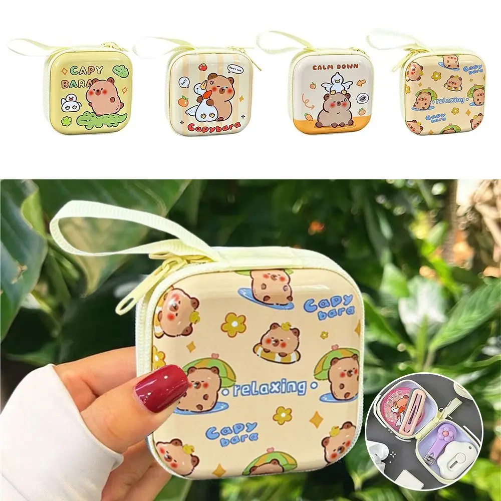 Dompet koin Capybara pola kartun lucu, tas kunci Mini tahan air, kotak penyimpanan portabel