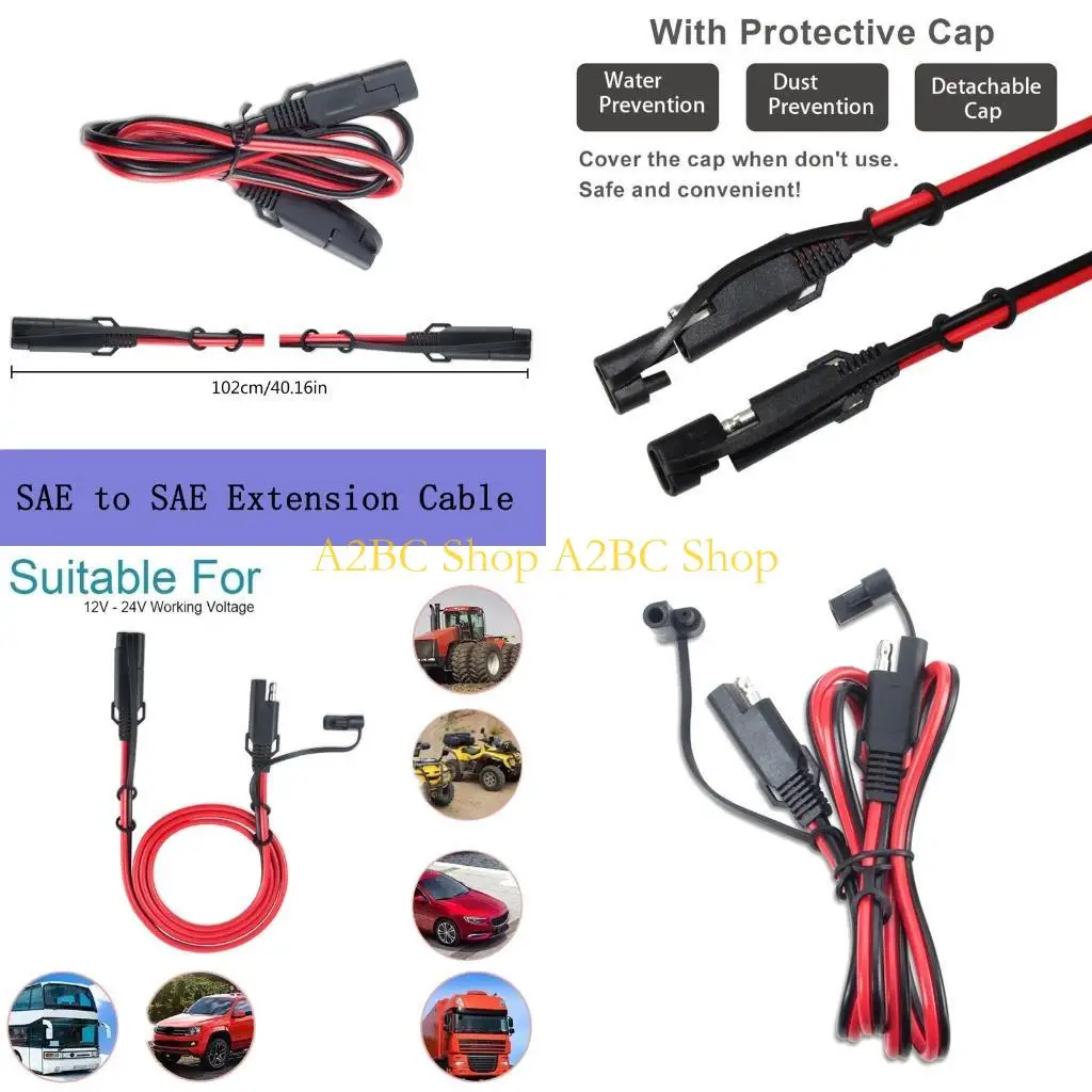 A2BC Motorcycle Car 2 Pin 100cm SAE DIY Cable for DC Power Automotive Plug Extension Cord Wire Harness Quick Disconnect Conne