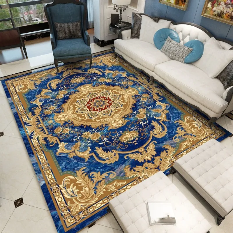 سجادة Kashmiri ذات الطراز العرقي ميكانيكية قابلة للغسل وغطاء كامل لغرفة النوم سجادة غرفة المعيشة مقاومة للأوساخ وسهلة الحفاظ على حصيرة ناعمة