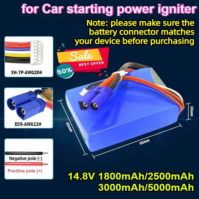 

14.8V 1800/2500/3000/5000mAh Battery for Car Jump Starter Jumper Igniter Li-Polymer Dynamic Model Rechargeable Battery