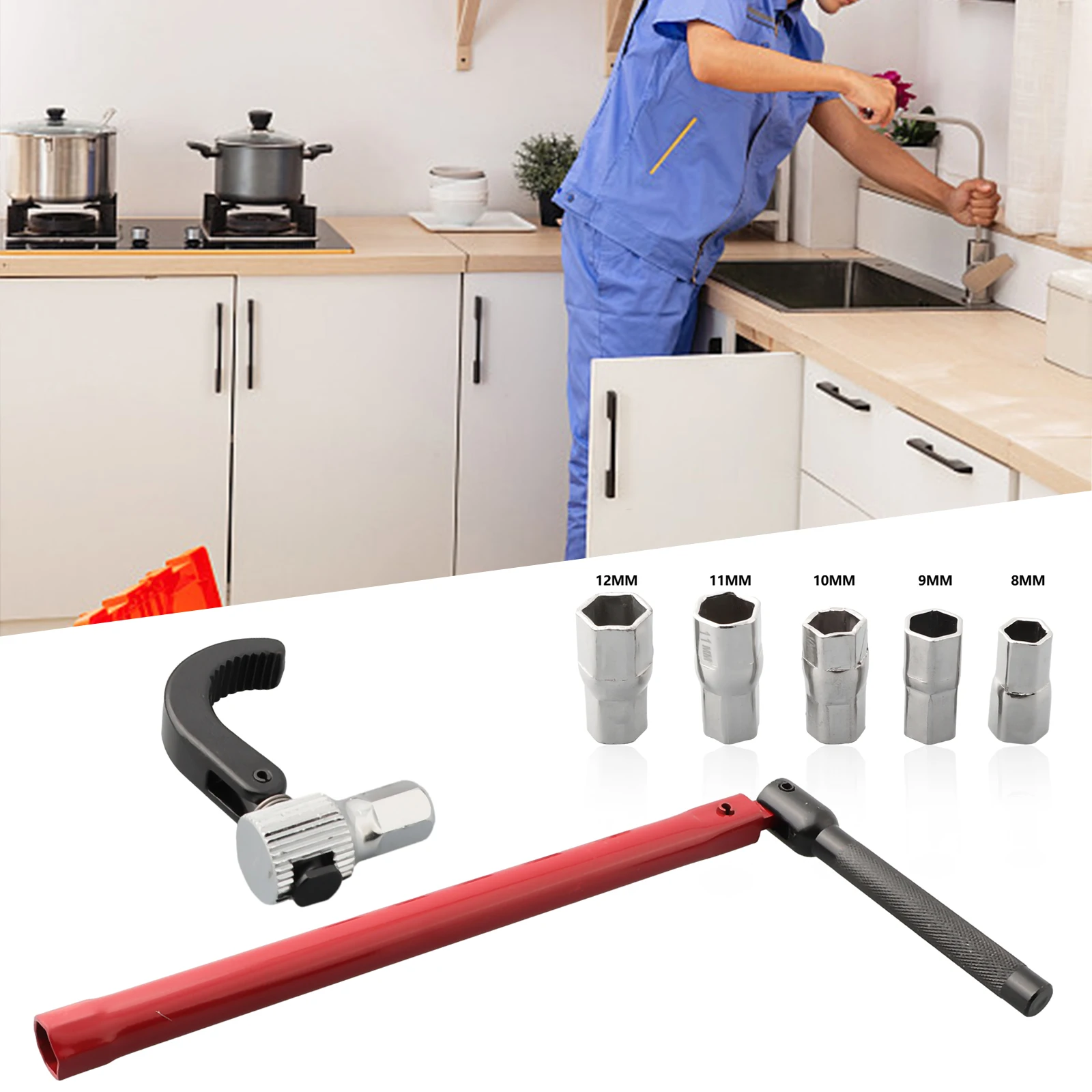 Basin Wrench Alloy Steel Sink Spanner With Hexagonal Socket Single Lever Mixer Taps Swivel Claw For Right And Left Hand Drive