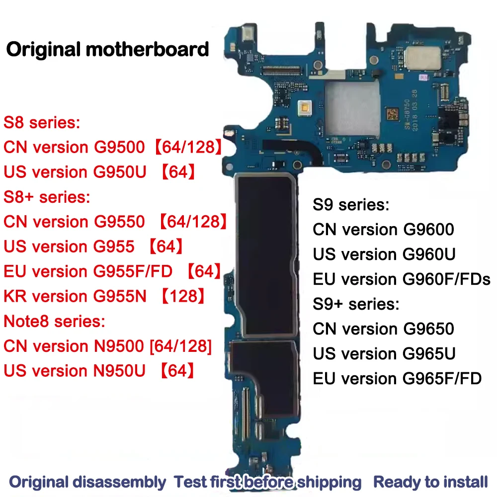 Mobile Phone Motherboard S8 S8+ G9500 G9550 S9 G9600 S9+G9650 Note8 Original Screenless Motherboard for Group Control Chassis