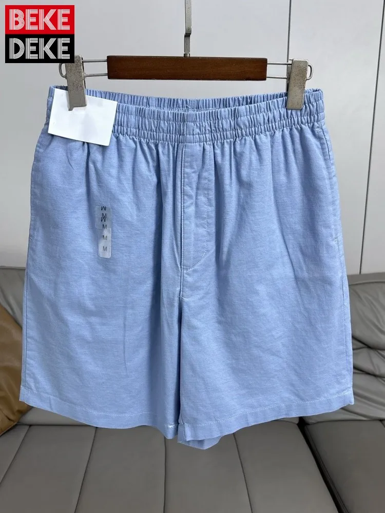 Summer New Mens Cotton Linen Shorts Elastic Waist Solid Color Breathable Straight Trousers Fashion Comfortable Casual Shorts