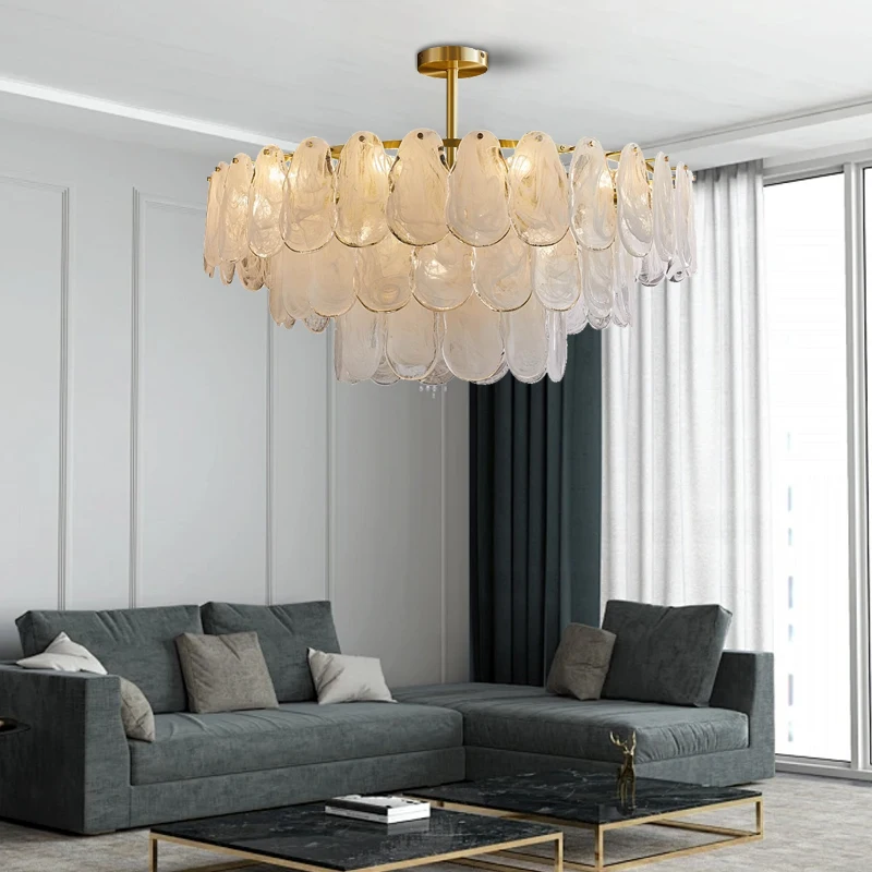 

French Style Modern Cloud Mist Glass Chandelier Led Fashion Light Fixture For Bedroom Living Room Elegant Lamps Store Decor