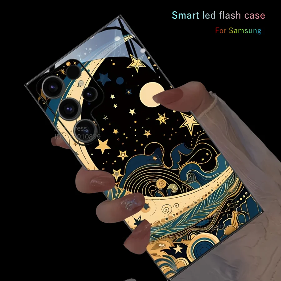 

Suns Moon Cloud Astrological Starry Sky Led Case For Samsung S24 S22 S20 S25 S21 Ultra S23 Plus ZFold 4 5 6 Luminous Phone Cover