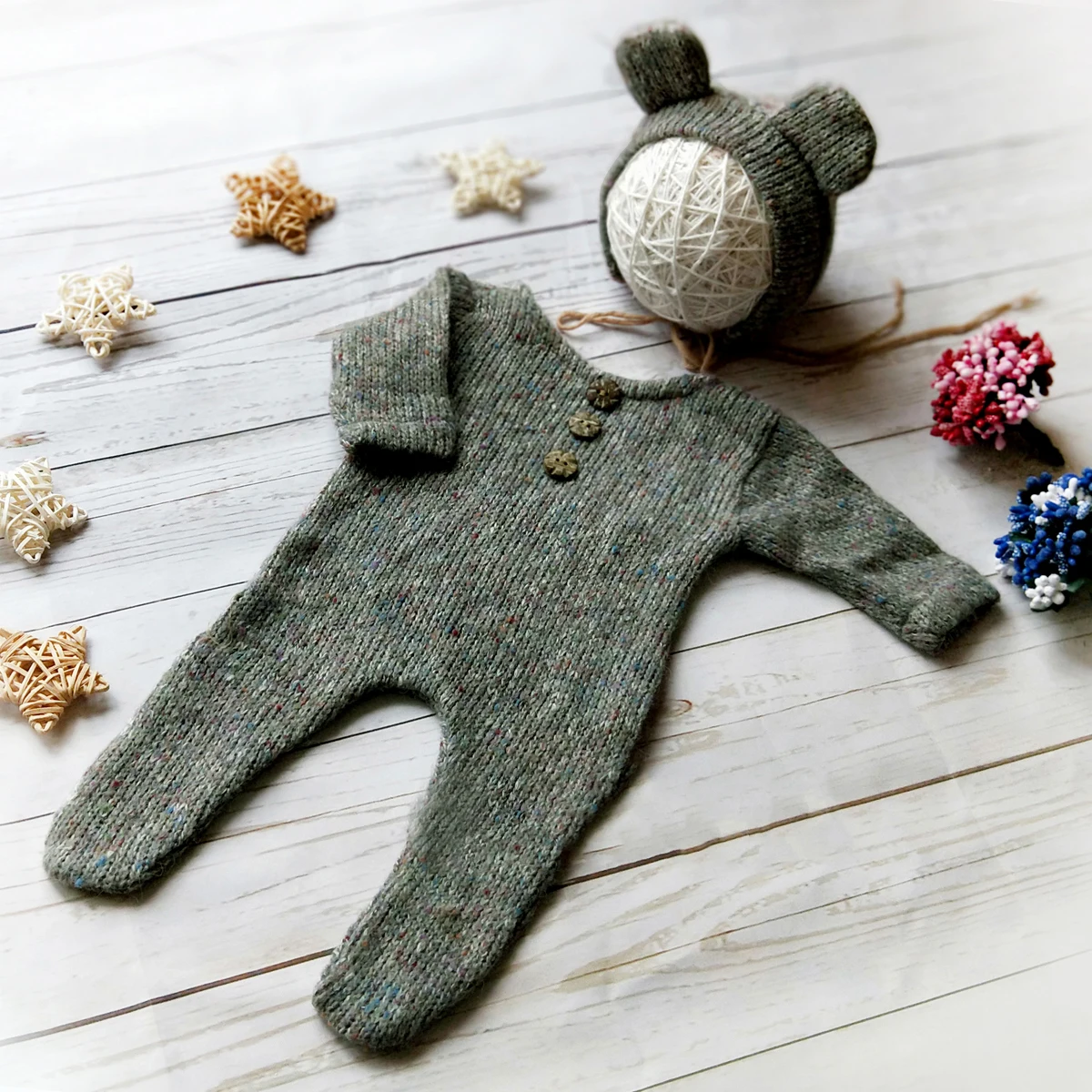 Newborn Boy Photo Prop Suit 0-3 Months Soft Knitted Romper  Hat Cute Bebe Studio Photography Costume Infant Baby Accessories