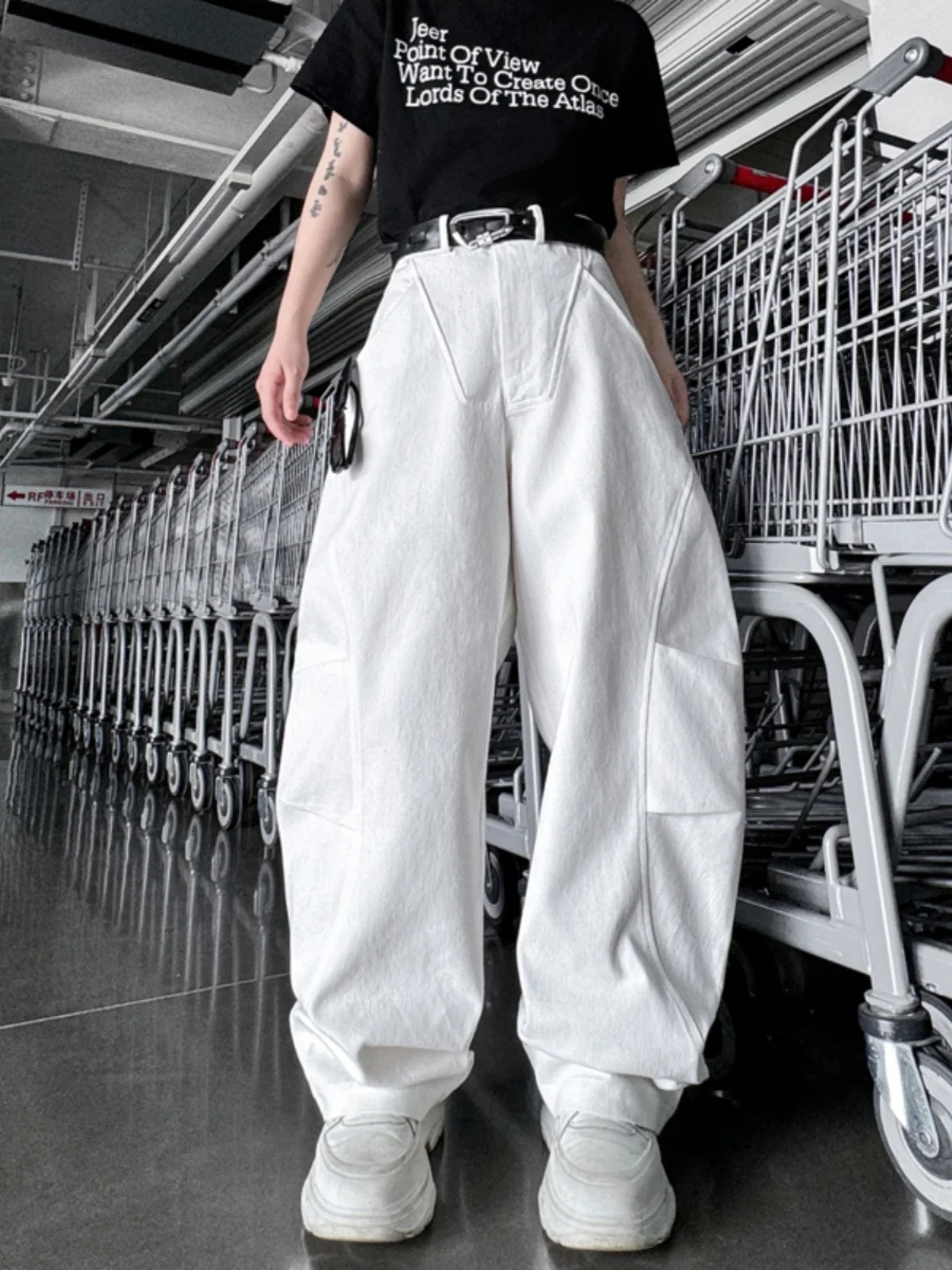 Calças Casuais Estilo Americano Jeans de Cintura Alta com Pernas Largas para Homens e Mulheres Roupas de Trabalho Calças Long...