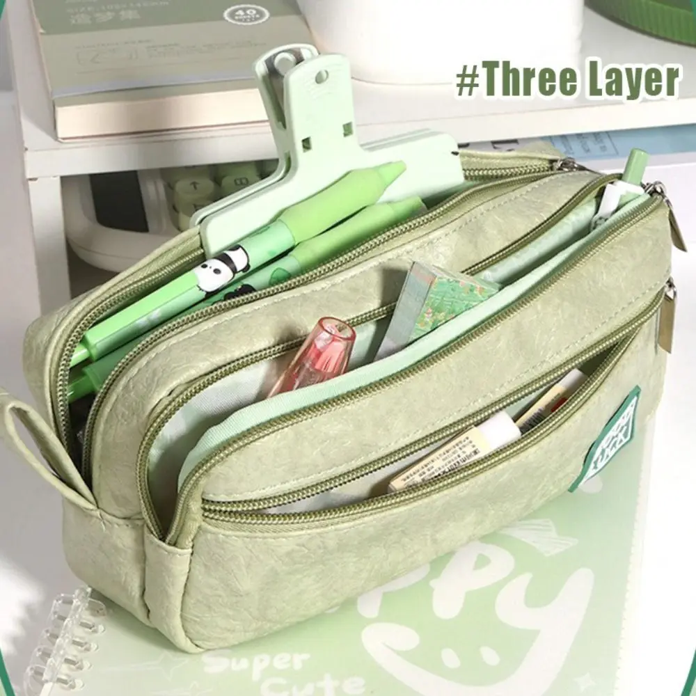

PU Leather Pencil Case Solid Color Large Capacity Stationery Storage Bag Multi-functional Multi-layer Stationery Organizer Gift