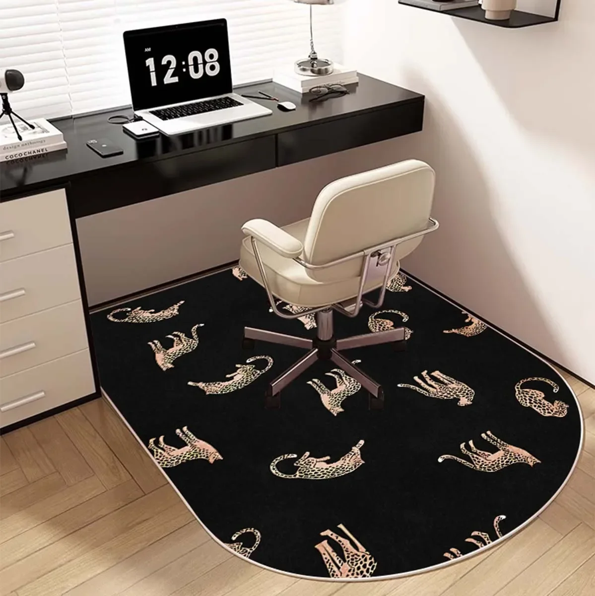 Non-Slip Large Rounded Corner Carpet, Tiger Print Rug, Living Room, Bedroom, Home Decoration, Study, Computer, Chair