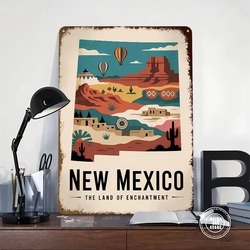 New Mexico: The Land of Enchantment Poster Customized Vintage Metal Signs Wall Art Retro Tin Plaque for Coffee Bar Accessories