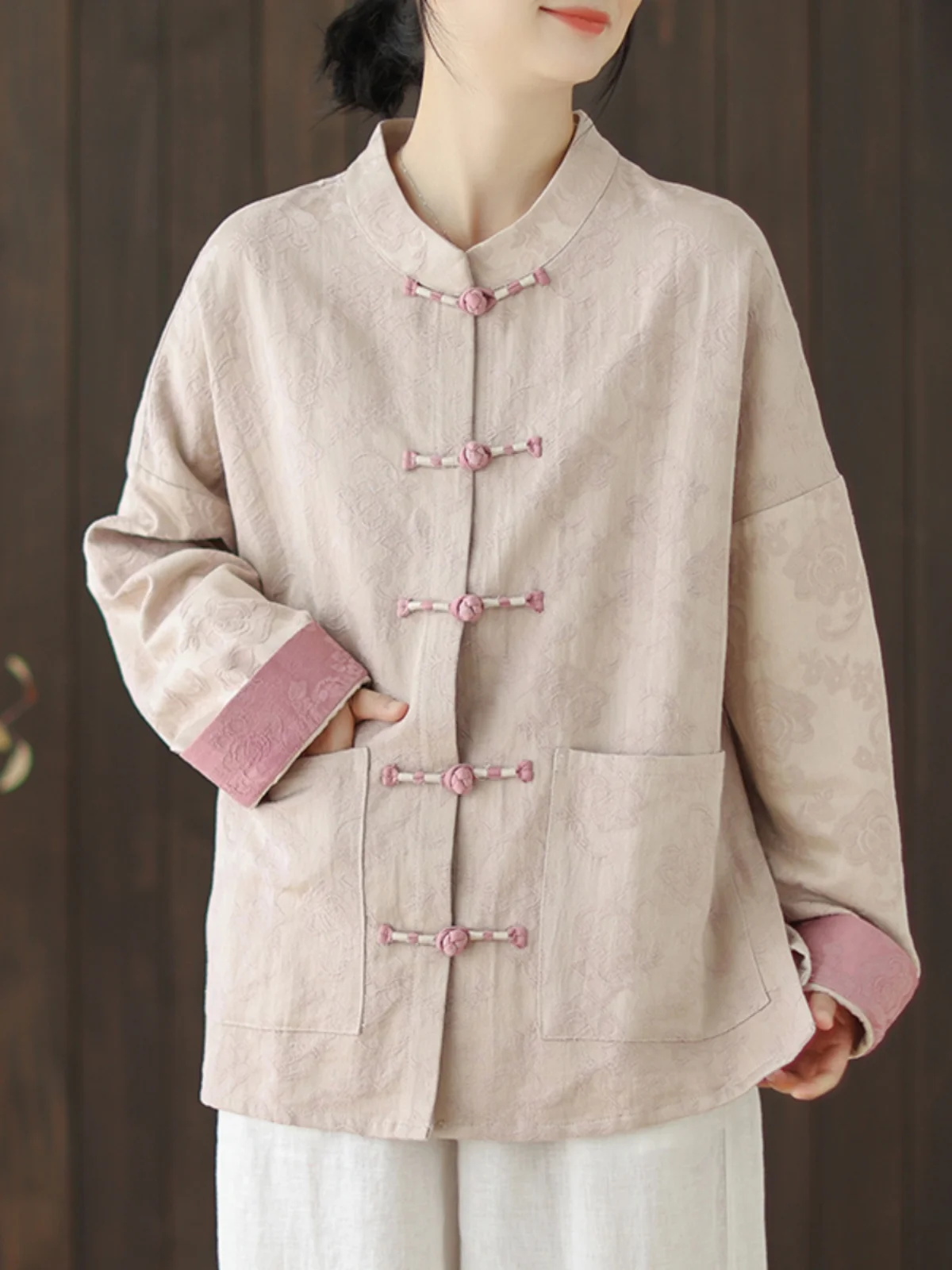 

New Chinese Sle Cotton Linen Button up Collar Jaet Women's Spring Autumn Retro Zen Tang Suit Modified Tea Clothing Top Tr...