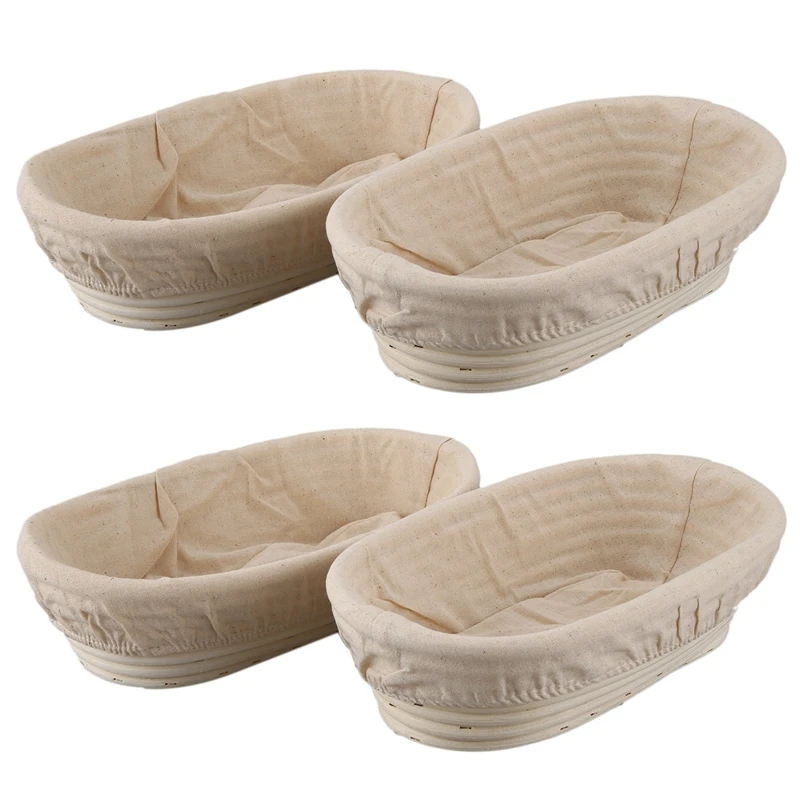 

4Pcs 25Cm/10 Inch Bread Basket Rattan Proofing Basket Liner Round Oval Fruit Tray Dough Food Storage Container