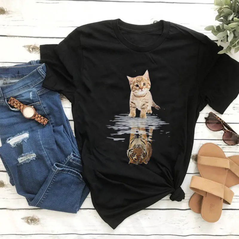 2024 Summer Loose Women's T-Shirt High Quality Cat Pattern Printed Short Sleeve Plus Size Women's Short Sleeve T-Shirt CCXX061