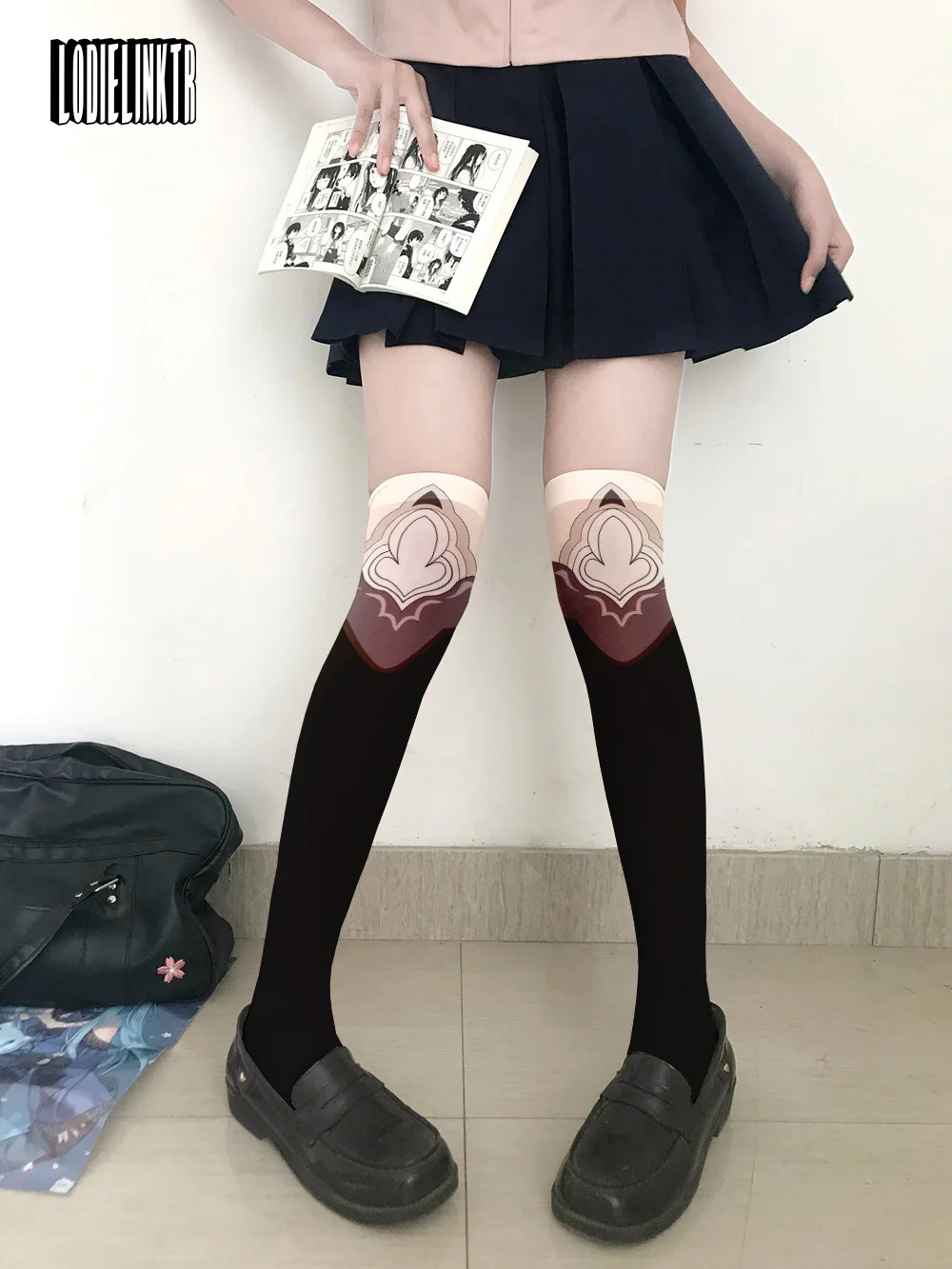 

Lolita Girl Thigh Stockings Velvet Sexy High-Tube Printed Stockings Cute Over The Knee Cosplay Sweet Two-Dimensional Long Socks