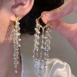 Shiny White Crystal Tassel Earrings for Women Personality Fashion Summer Accessories Party Jewelry Birthday Anniversary Gifts