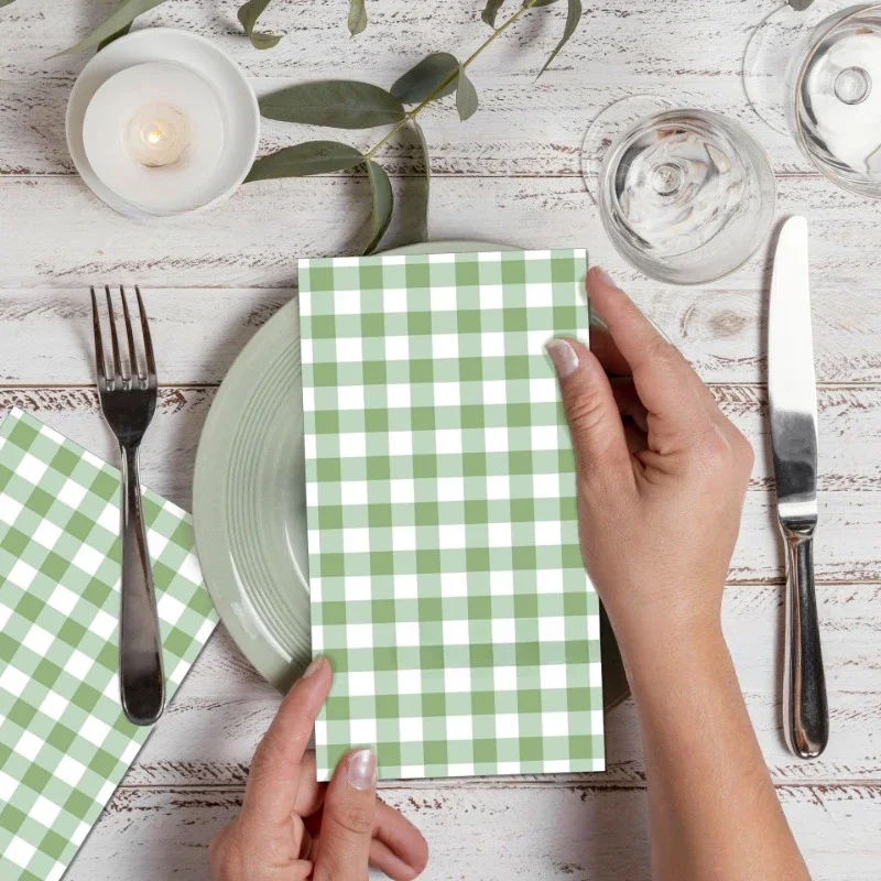 Green checkered colorful printed napkins disposable hotel cafe decorative pure wood pulp paper towels 2-Ply 20pcs/Pac 33*40cm